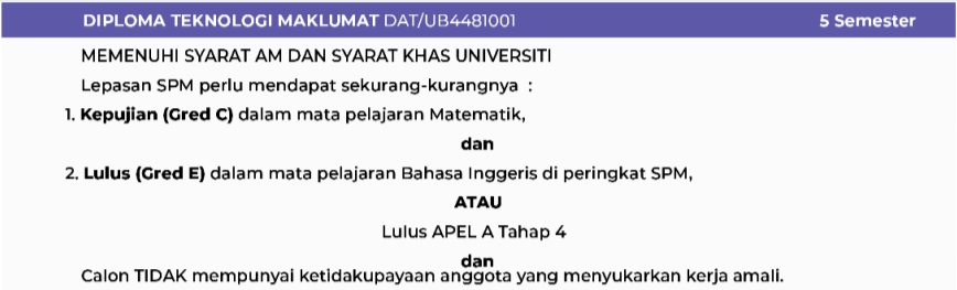 Syarat Diploma IT UTHM